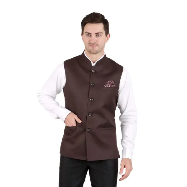 Gracyshade_Men’S_Nehru/Modi_Jacket_(Waistcoat)_Along-With_Inner_Pocket_-_Premium_Cotton_Fabric_With_Polyester_Lining,_Sleeveless_Regular_Fit_For_Festivals_And_Casuals_-_Dark_Brown_-_34