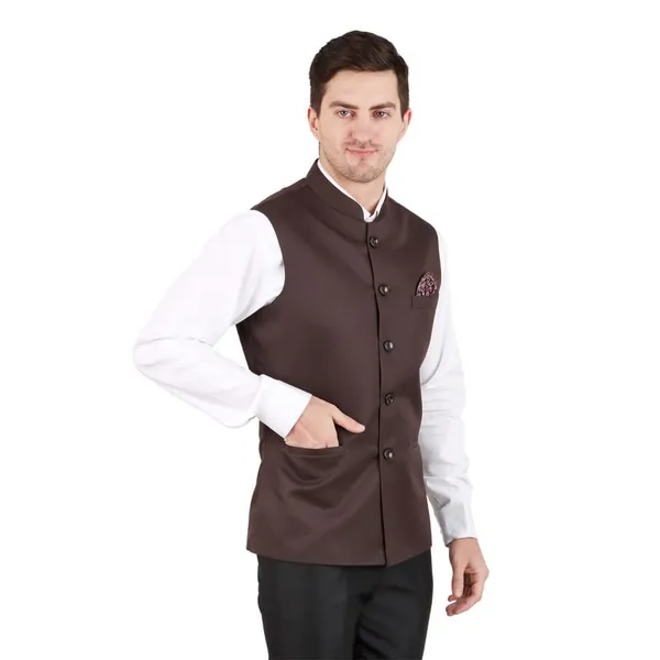 Gracyshade_Men’S_Nehru/Modi_Jacket_(Waistcoat)_Along-With_Inner_Pocket_-_Premium_Cotton_Fabric_With_Polyester_Lining,_Sleeveless_Regular_Fit_For_Festivals_And_Casuals_-_Dark_Brown_-_34