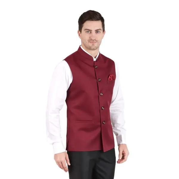 Gracyshade_Men’S_Nehru/Modi_Jacket_(Waistcoat)_Along-With_Inner_Pocket_-_Premium_Cotton_Fabric_With_Polyester_Lining,_Sleeveless_Regular_Fit_For_Festivals_And_Casuals_-_Dark_Maroon_-_34