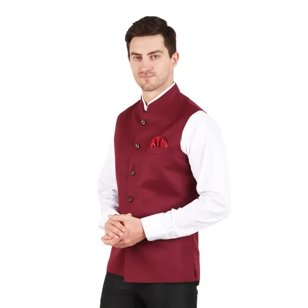 Gracyshade_Men’S_Nehru/Modi_Jacket_(Waistcoat)_Along-With_Inner_Pocket_-_Premium_Cotton_Fabric_With_Polyester_Lining,_Sleeveless_Regular_Fit_For_Festivals_And_Casuals_-_Dark_Maroon_-_34