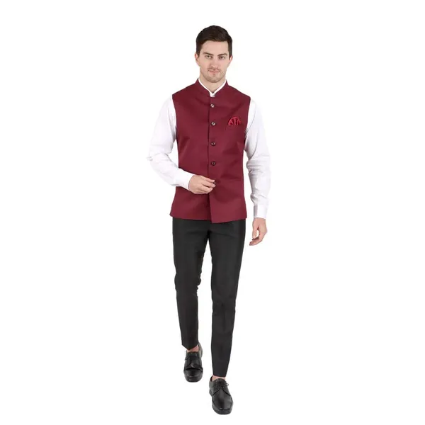 Gracyshade_Men’S_Nehru/Modi_Jacket_(Waistcoat)_Along-With_Inner_Pocket_-_Premium_Cotton_Fabric_With_Polyester_Lining,_Sleeveless_Regular_Fit_For_Festivals_And_Casuals_-_Dark_Maroon_-_34