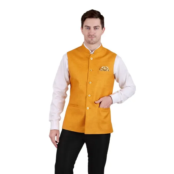 Gracyshade_Men’S_Nehru/Modi_Jacket_(Waistcoat)_Along-With_Inner_Pocket_-_Premium_Jute_Fabric_Lining,_Stylish_Sleeveless_Regular_Fit_Waistcoat_For_Festive,_Casual,_Or_Occasional_-_Mustard_-_34