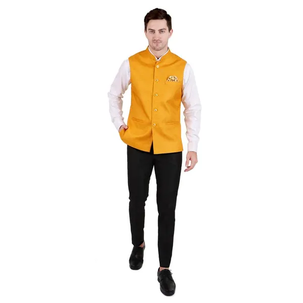 Gracyshade_Men’S_Nehru/Modi_Jacket_(Waistcoat)_Along-With_Inner_Pocket_-_Premium_Jute_Fabric_Lining,_Stylish_Sleeveless_Regular_Fit_Waistcoat_For_Festive,_Casual,_Or_Occasional_-_Mustard_-_34