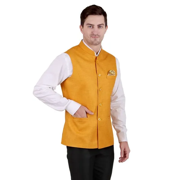 Gracyshade_Men’S_Nehru/Modi_Jacket_(Waistcoat)_Along-With_Inner_Pocket_-_Premium_Jute_Fabric_Lining,_Stylish_Sleeveless_Regular_Fit_Waistcoat_For_Festive,_Casual,_Or_Occasional_-_Mustard_-_34