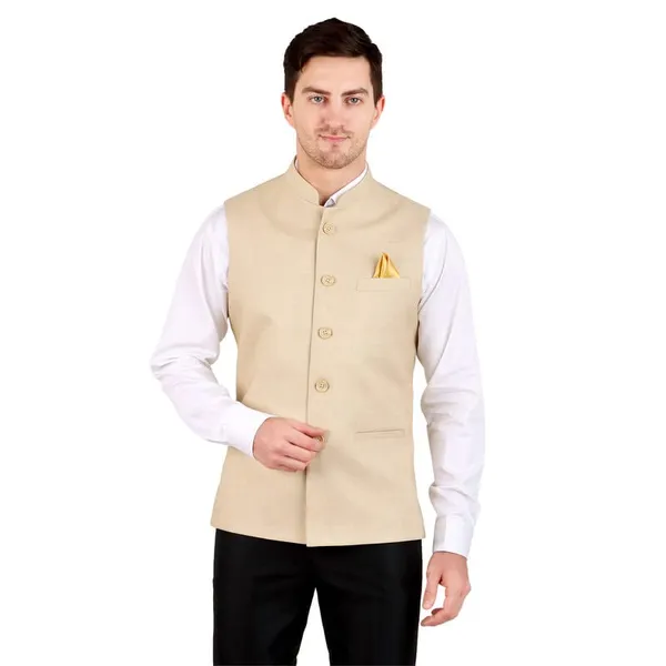 Gracyshade_Men’S_Nehru/Modi_Jacket_(Waistcoat)_Along-With_Inner_Pocket_-_Premium_Jute_Fabric_Lining,_Stylish_Sleeveless_Regular_Fit_Waistcoat_For_Festive,_Casual,_Or_Occasional_-_Fawn_-_34
