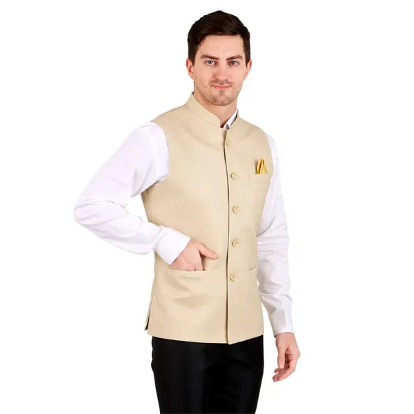 Gracyshade_Men’S_Nehru/Modi_Jacket_(Waistcoat)_Along-With_Inner_Pocket_-_Premium_Jute_Fabric_Lining,_Stylish_Sleeveless_Regular_Fit_Waistcoat_For_Festive,_Casual,_Or_Occasional_-_Fawn_-_34