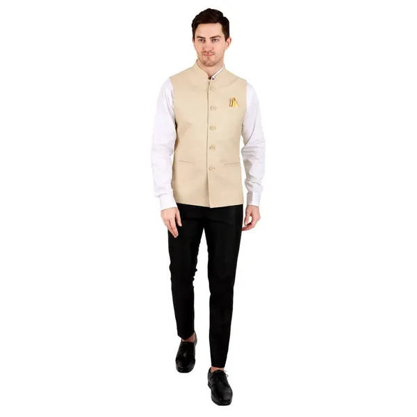 Gracyshade_Men’S_Nehru/Modi_Jacket_(Waistcoat)_Along-With_Inner_Pocket_-_Premium_Jute_Fabric_Lining,_Stylish_Sleeveless_Regular_Fit_Waistcoat_For_Festive,_Casual,_Or_Occasional_-_Fawn_-_34