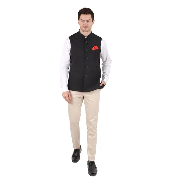 Gracyshade_Men’S_Nehru/Modi_Jacket_(Waistcoat)_Along-With_Inner_Pocket_-_Premium_Matty_Fabric_With_Polyester_Lining,_Stylish_Sleeveless_Regular_Fit_Waistcoat_For_Festivals_Or_Casuals_-_Black_-_34