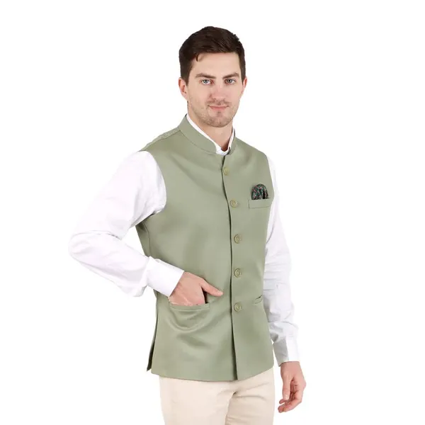 Gracyshade_Men’S_Nehru/Modi_Jacket_(Waistcoat)_Along-With_Inner_Pocket_-_Premium_Cotton_Fabric_With_Polyester_Lining,_Sleeveless_Regular_Fit_For_Festivals_And_Casuals_-_Dark_Sea_Green_-_34