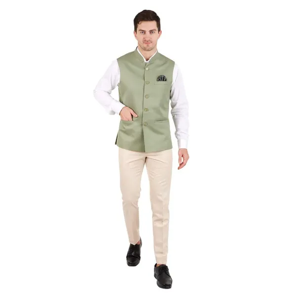 Gracyshade_Men’S_Nehru/Modi_Jacket_(Waistcoat)_Along-With_Inner_Pocket_-_Premium_Cotton_Fabric_With_Polyester_Lining,_Sleeveless_Regular_Fit_For_Festivals_And_Casuals_-_Dark_Sea_Green_-_34