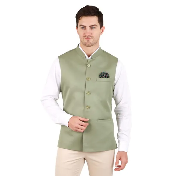 Gracyshade_Men’S_Nehru/Modi_Jacket_(Waistcoat)_Along-With_Inner_Pocket_-_Premium_Cotton_Fabric_With_Polyester_Lining,_Sleeveless_Regular_Fit_For_Festivals_And_Casuals_-_Dark_Sea_Green_-_34