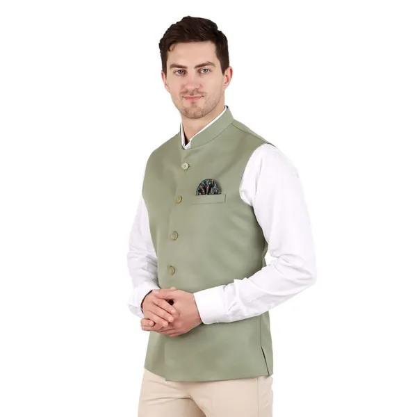 Gracyshade_Men’S_Nehru/Modi_Jacket_(Waistcoat)_Along-With_Inner_Pocket_-_Premium_Cotton_Fabric_With_Polyester_Lining,_Sleeveless_Regular_Fit_For_Festivals_And_Casuals_-_Dark_Sea_Green_-_34