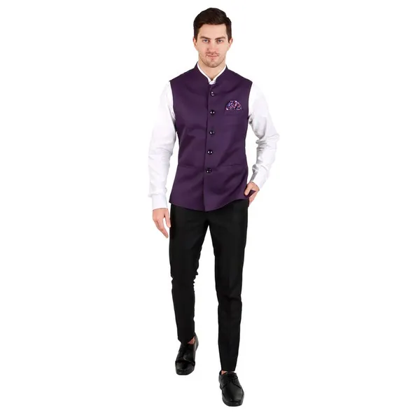 Gracyshade_Men’S_Nehru/Modi_Jacket_(Waistcoat)_Along-With_Inner_Pocket_-_Premium_Cotton_Fabric_With_Polyester_Lining,_Sleeveless_Regular_Fit_For_Festivals_And_Casuals_-_Purple_-_34