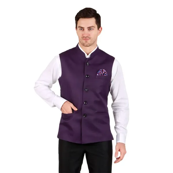 Gracyshade_Men’S_Nehru/Modi_Jacket_(Waistcoat)_Along-With_Inner_Pocket_-_Premium_Cotton_Fabric_With_Polyester_Lining,_Sleeveless_Regular_Fit_For_Festivals_And_Casuals_-_Purple_-_34