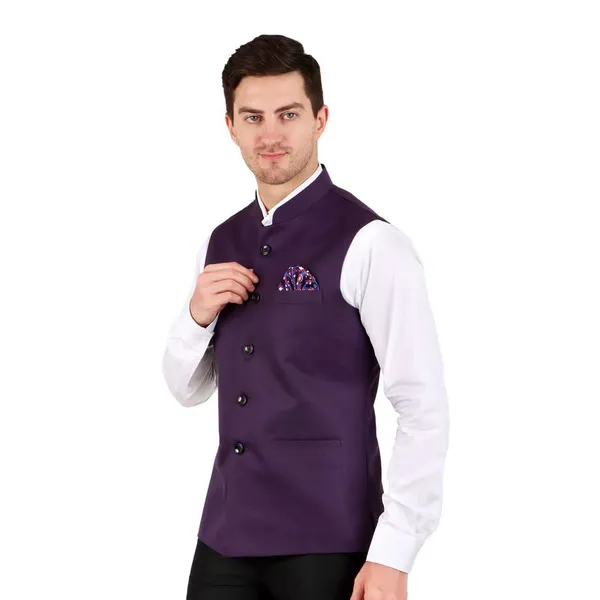 Gracyshade_Men’S_Nehru/Modi_Jacket_(Waistcoat)_Along-With_Inner_Pocket_-_Premium_Cotton_Fabric_With_Polyester_Lining,_Sleeveless_Regular_Fit_For_Festivals_And_Casuals_-_Purple_-_34