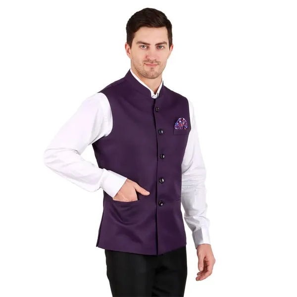 Gracyshade_Men’S_Nehru/Modi_Jacket_(Waistcoat)_Along-With_Inner_Pocket_-_Premium_Cotton_Fabric_With_Polyester_Lining,_Sleeveless_Regular_Fit_For_Festivals_And_Casuals_-_Purple_-_34