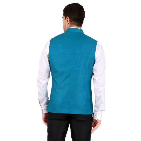 Gracyshade_Men’S_Nehru/Modi_Jacket_(Waistcoat)_Along-With_Inner_Pocket_-_Premium_Jute_Fabric_Lining,_Stylish_Sleeveless_Regular_Fit_Waistcoat_For_Festive,_Casual,_Or_Occasional_-_Coral_Blue_-_34