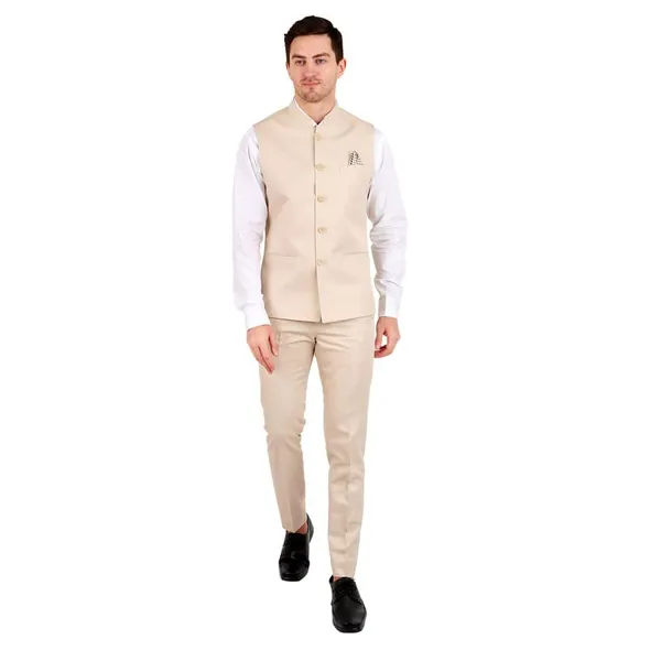 Gracyshade_Men’S_Nehru/Modi_Jacket_(Waistcoat)_Along-With_Inner_Pocket_-_Premium_Cotton_Fabric_With_Polyester_Lining,_Sleeveless_Regular_Fit_For_Festivals_And_Casuals_-_Light_Fawn_-_34