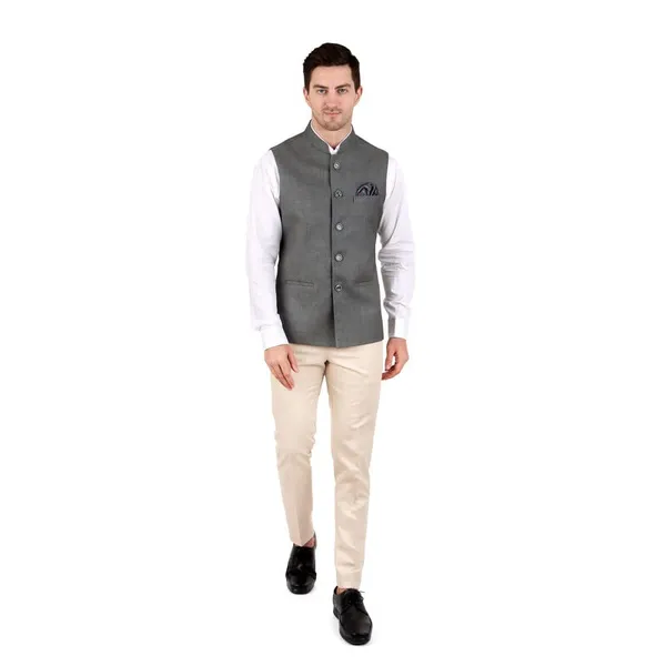Gracyshade_Men’S_Nehru/Modi_Jacket_(Waistcoat)_Along-With_Inner_Pocket_-_Premium_Jute_Fabric_Lining,_Stylish_Sleeveless_Regular_Fit_Waistcoat_For_Festive,_Casual,_Or_Occasional_-_Grey_-_34