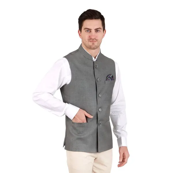 Gracyshade_Men’S_Nehru/Modi_Jacket_(Waistcoat)_Along-With_Inner_Pocket_-_Premium_Jute_Fabric_Lining,_Stylish_Sleeveless_Regular_Fit_Waistcoat_For_Festive,_Casual,_Or_Occasional_-_Grey_-_34