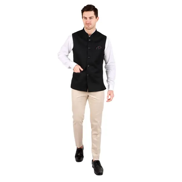 Gracyshade_Men’S_Nehru/Modi_Jacket_(Waistcoat)_Along-With_Inner_Pocket_-_Premium_Cotton_Fabric_With_Polyester_Lining,_Sleeveless_Regular_Fit_For_Festivals_And_Casuals_-_Black_-_34