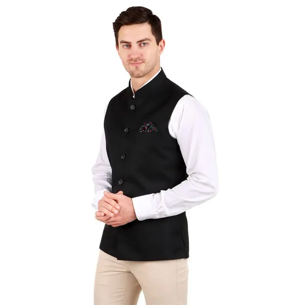 Gracyshade_Men’S_Nehru/Modi_Jacket_(Waistcoat)_Along-With_Inner_Pocket_-_Premium_Cotton_Fabric_With_Polyester_Lining,_Sleeveless_Regular_Fit_For_Festivals_And_Casuals_-_Black_-_34