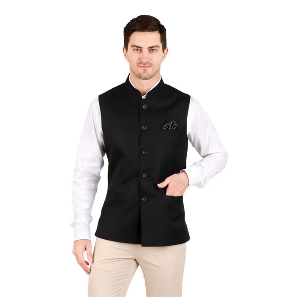 Gracyshade_Men’S_Nehru/Modi_Jacket_(Waistcoat)_Along-With_Inner_Pocket_-_Premium_Cotton_Fabric_With_Polyester_Lining,_Sleeveless_Regular_Fit_For_Festivals_And_Casuals_-_Black_-_34