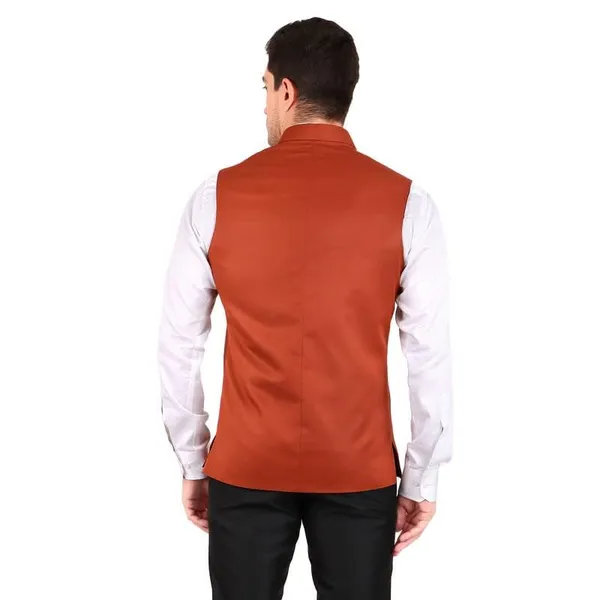 Gracyshade_Men’S_Nehru/Modi_Jacket_(Waistcoat)_Along-With_Inner_Pocket_-_Premium_Cotton_Fabric_With_Polyester_Lining,_Sleeveless_Regular_Fit_For_Festivals_And_Casuals_-_Rust_-_34