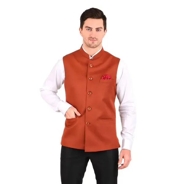 Gracyshade_Men’S_Nehru/Modi_Jacket_(Waistcoat)_Along-With_Inner_Pocket_-_Premium_Cotton_Fabric_With_Polyester_Lining,_Sleeveless_Regular_Fit_For_Festivals_And_Casuals_-_Rust_-_34