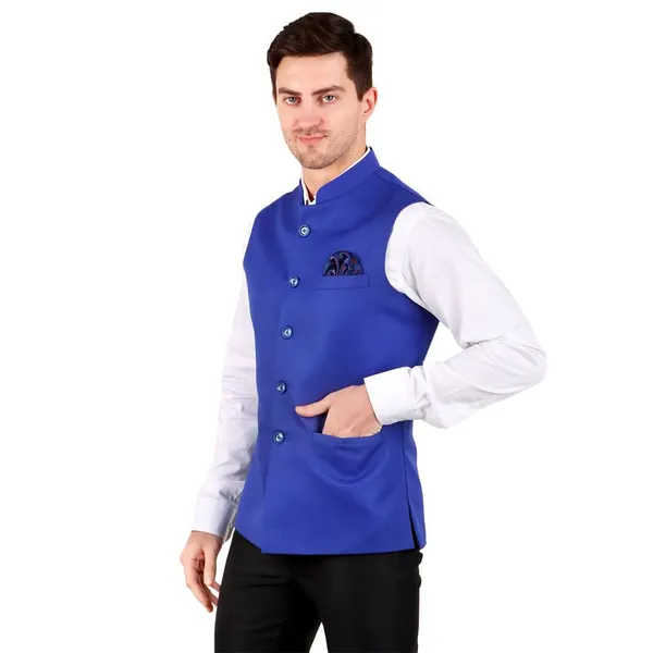 Gracyshade_Men’S_Nehru/Modi_Jacket_(Waistcoat)_Along-With_Inner_Pocket_-_Premium_Cotton_Fabric_With_Polyester_Lining,_Sleeveless_Regular_Fit_For_Festivals_And_Casuals_-_Royal_Blue_-_34
