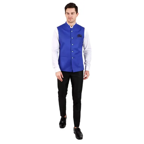Gracyshade_Men’S_Nehru/Modi_Jacket_(Waistcoat)_Along-With_Inner_Pocket_-_Premium_Cotton_Fabric_With_Polyester_Lining,_Sleeveless_Regular_Fit_For_Festivals_And_Casuals_-_Royal_Blue_-_34