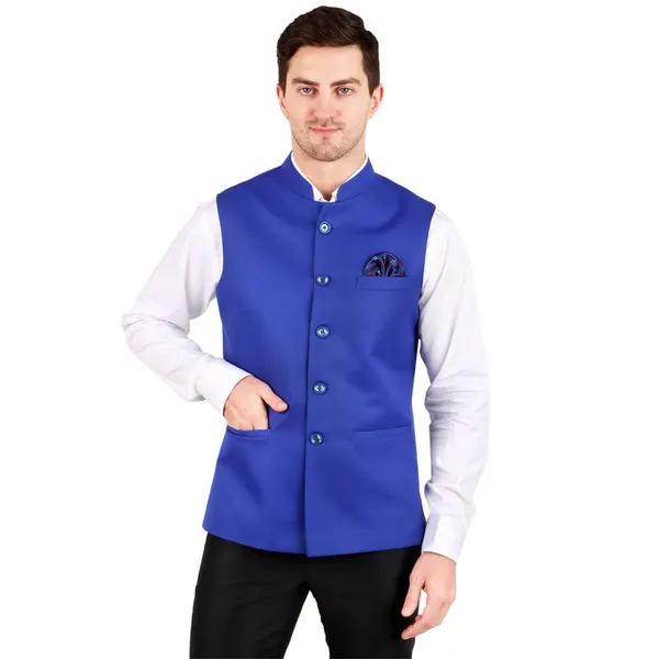Gracyshade_Men’S_Nehru/Modi_Jacket_(Waistcoat)_Along-With_Inner_Pocket_-_Premium_Cotton_Fabric_With_Polyester_Lining,_Sleeveless_Regular_Fit_For_Festivals_And_Casuals_-_Royal_Blue_-_34