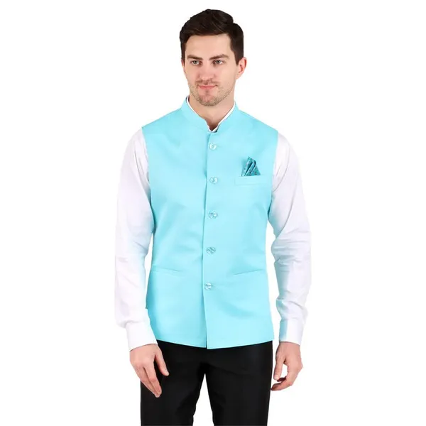 Gracyshade_Men’S_Nehru/Modi_Jacket_(Waistcoat)_Along-With_Inner_Pocket_-_Premium_Cotton_Fabric_With_Polyester_Lining,_Sleeveless_Regular_Fit_For_Festivals_And_Casuals_-_Sky_Blue_-_34