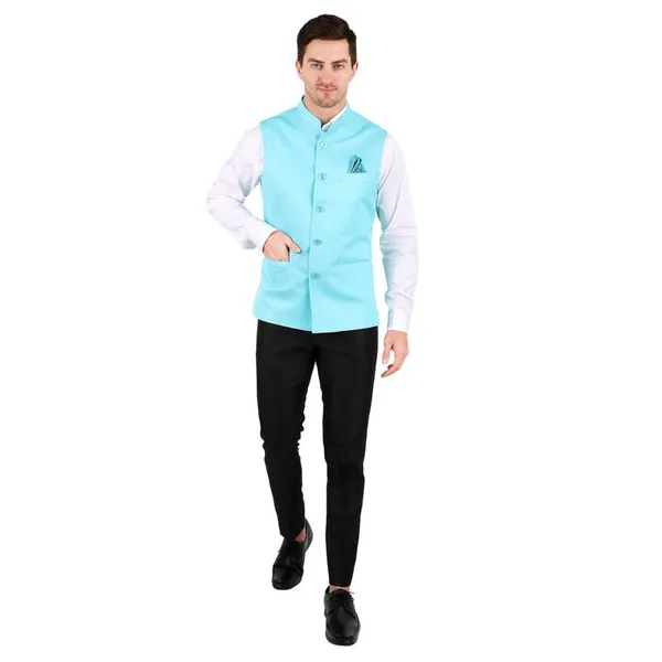 Gracyshade_Men’S_Nehru/Modi_Jacket_(Waistcoat)_Along-With_Inner_Pocket_-_Premium_Cotton_Fabric_With_Polyester_Lining,_Sleeveless_Regular_Fit_For_Festivals_And_Casuals_-_Sky_Blue_-_34