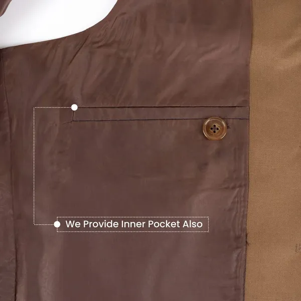 Gracyshade_Men’S_Nehru/Modi_Jacket_(Waistcoat)_Along-With_Inner_Pocket_-_Premium_Cotton_Fabric_With_Polyester_Lining,_Sleeveless_Regular_Fit_For_Festivals_And_Casuals_-_Light_Brown_-_34