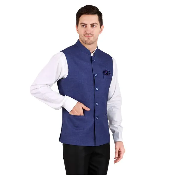 Gracyshade_Men’S_Nehru/Modi_Jacket_(Waistcoat)_Along-With_Inner_Pocket_-_Premium_Jute_Fabric_Lining,_Stylish_Sleeveless_Regular_Fit_Waistcoat_For_Festive,_Casual,_Or_Occasional_-_Blue_-_34