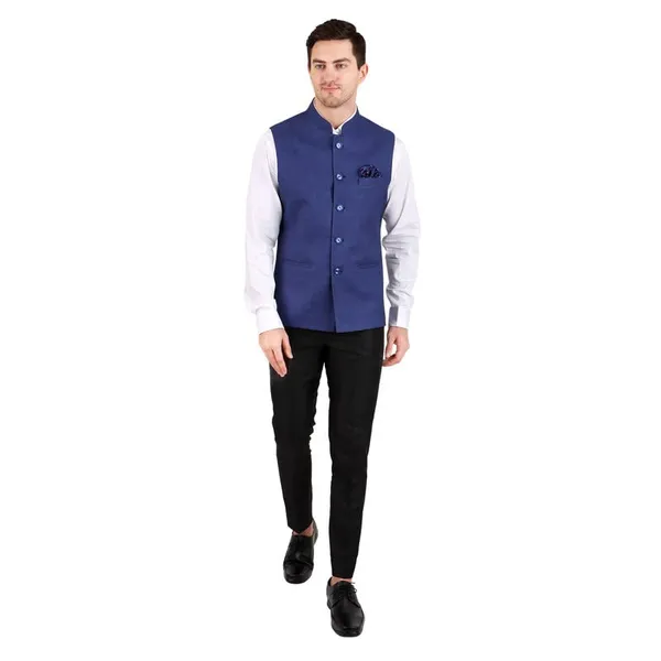 Gracyshade_Men’S_Nehru/Modi_Jacket_(Waistcoat)_Along-With_Inner_Pocket_-_Premium_Jute_Fabric_Lining,_Stylish_Sleeveless_Regular_Fit_Waistcoat_For_Festive,_Casual,_Or_Occasional_-_Blue_-_34