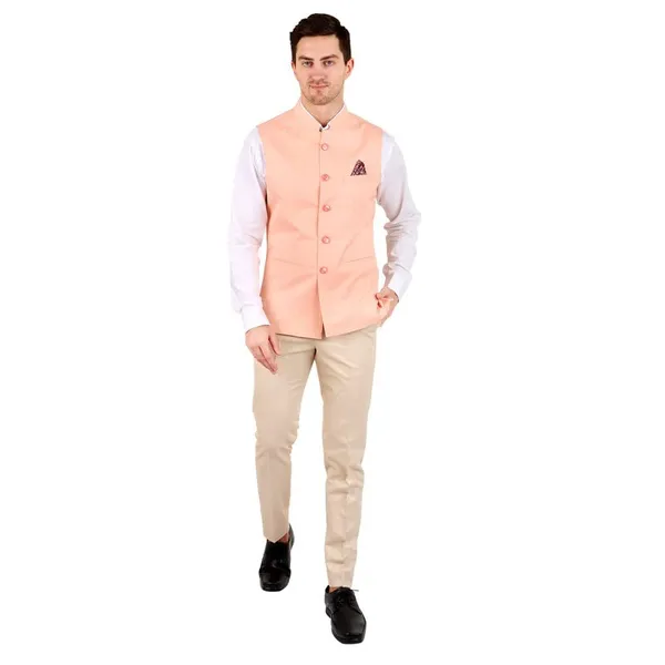 Gracyshade_Men’S_Nehru/Modi_Jacket_(Waistcoat)_Along-With_Inner_Pocket_-_Premium_Cotton_Fabric_With_Polyester_Lining,_Sleeveless_Regular_Fit_For_Festivals_And_Casuals_-_Peach_-_34
