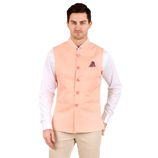 Gracyshade_Men’S_Nehru/Modi_Jacket_(Waistcoat)_Along-With_Inner_Pocket_-_Premium_Cotton_Fabric_With_Polyester_Lining,_Sleeveless_Regular_Fit_For_Festivals_And_Casuals_-_Peach_-_34