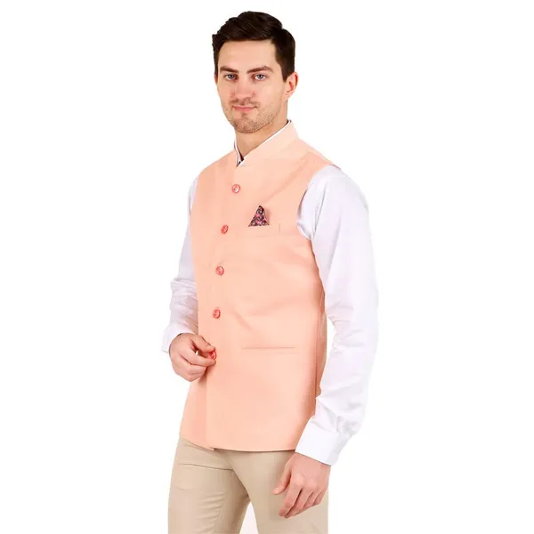 Gracyshade_Men’S_Nehru/Modi_Jacket_(Waistcoat)_Along-With_Inner_Pocket_-_Premium_Cotton_Fabric_With_Polyester_Lining,_Sleeveless_Regular_Fit_For_Festivals_And_Casuals_-_Peach_-_34