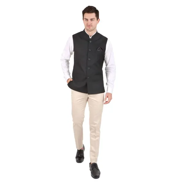 Gracyshade_Men’S_Nehru/Modi_Jacket_(Waistcoat)_Along-With_Inner_Pocket_-_Premium_Jute_Fabric_Lining,_Stylish_Sleeveless_Regular_Fit_Waistcoat_For_Festive,_Casual,_Or_Occasional_-_Black_-_34