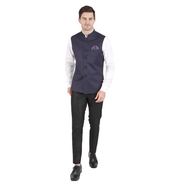 Gracyshade_Men’S_Nehru/Modi_Jacket_(Waistcoat)_Along-With_Inner_Pocket_-_Premium_Cotton_Fabric_With_Polyester_Lining,_Sleeveless_Regular_Fit_For_Festivals_And_Casuals_-_Navy_Blue_-_34