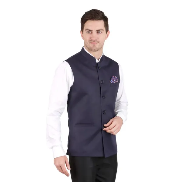 Gracyshade_Men’S_Nehru/Modi_Jacket_(Waistcoat)_Along-With_Inner_Pocket_-_Premium_Cotton_Fabric_With_Polyester_Lining,_Sleeveless_Regular_Fit_For_Festivals_And_Casuals_-_Navy_Blue_-_34