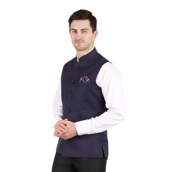 Gracyshade_Men’S_Nehru/Modi_Jacket_(Waistcoat)_Along-With_Inner_Pocket_-_Premium_Cotton_Fabric_With_Polyester_Lining,_Sleeveless_Regular_Fit_For_Festivals_And_Casuals_-_Navy_Blue_-_34
