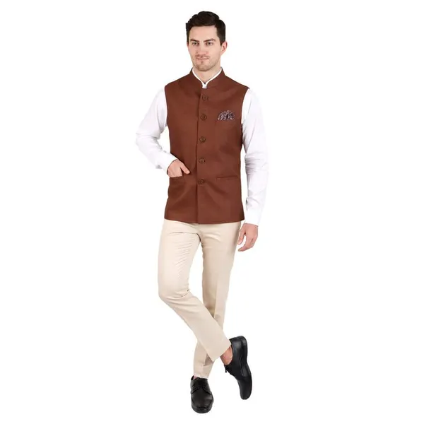 Gracyshade_Men’S_Nehru/Modi_Jacket_(Waistcoat)_Along-With_Inner_Pocket_-_Premium_Jute_Fabric_Lining,_Stylish_Sleeveless_Regular_Fit_Waistcoat_For_Festive,_Casual,_Or_Occasional_-_Brown_-_34