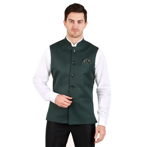 Gracyshade_Men’S_Nehru/Modi_Jacket_(Waistcoat)_Along-With_Inner_Pocket_-_Premium_Cotton_Fabric_With_Polyester_Lining,_Sleeveless_Regular_Fit_For_Festivals_And_Casuals_-_Dark_Bottle_Green_-_34