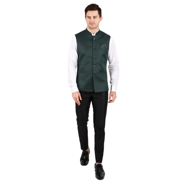 Gracyshade_Men’S_Nehru/Modi_Jacket_(Waistcoat)_Along-With_Inner_Pocket_-_Premium_Cotton_Fabric_With_Polyester_Lining,_Sleeveless_Regular_Fit_For_Festivals_And_Casuals_-_Dark_Bottle_Green_-_34
