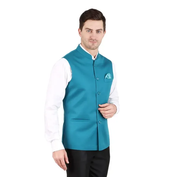 Gracyshade_Men’S_Nehru/Modi_Jacket_(Waistcoat)_Along-With_Inner_Pocket_-_Premium_Cotton_Fabric_With_Polyester_Lining,_Sleeveless_Regular_Fit_For_Festivals_And_Casuals_-_Dark_Teal_-_34