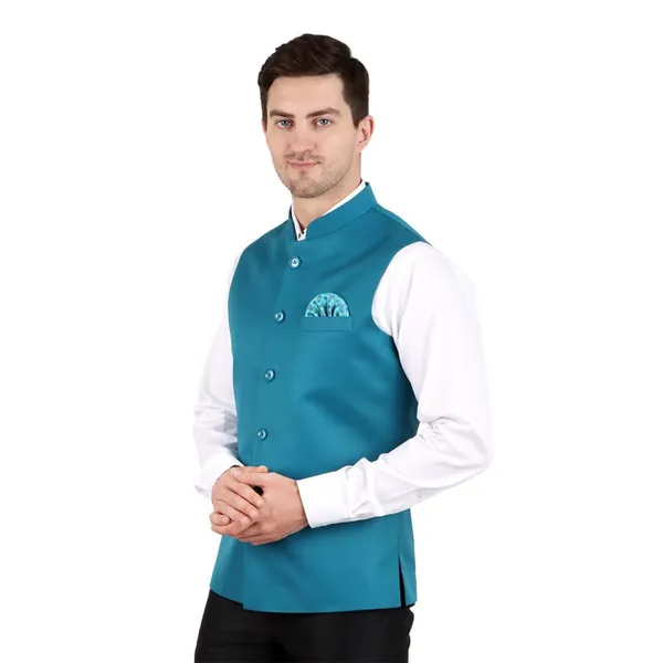 Gracyshade_Men’S_Nehru/Modi_Jacket_(Waistcoat)_Along-With_Inner_Pocket_-_Premium_Cotton_Fabric_With_Polyester_Lining,_Sleeveless_Regular_Fit_For_Festivals_And_Casuals_-_Dark_Teal_-_34