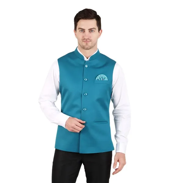 Gracyshade_Men’S_Nehru/Modi_Jacket_(Waistcoat)_Along-With_Inner_Pocket_-_Premium_Cotton_Fabric_With_Polyester_Lining,_Sleeveless_Regular_Fit_For_Festivals_And_Casuals_-_Dark_Teal_-_34